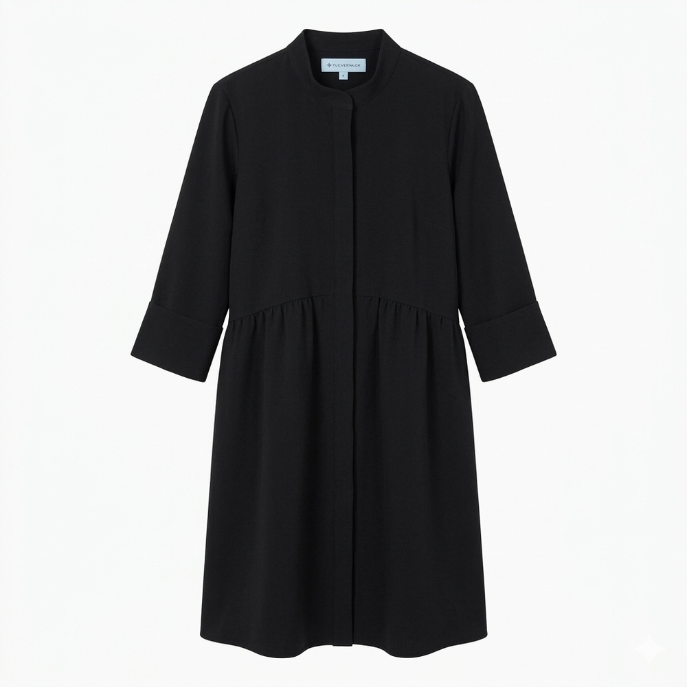 Tuckernuck Black Royal Shirt Dress 3/4 Sleeve Stand Collar Mini LBD Size L